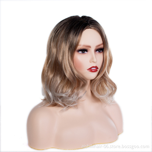 lolita Synthetic shoulder lenght pastel wavy wig 14 inch ombreblack to brown to grey synthetic hair wigs for women